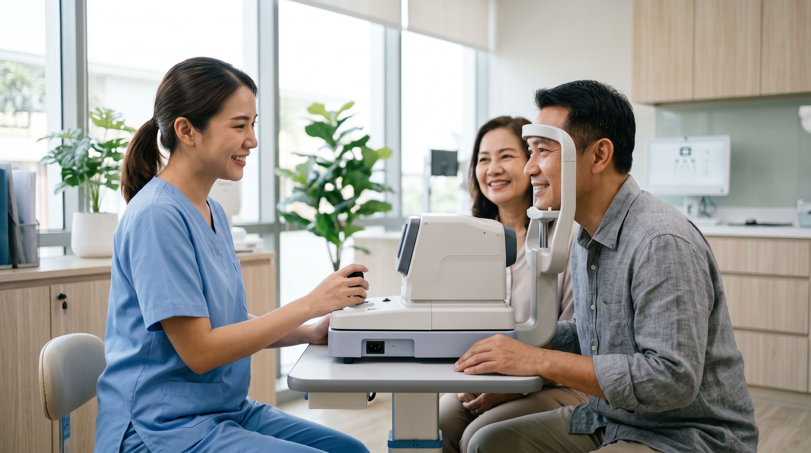 Non-contact tonometry eye pressure measurement (painless)