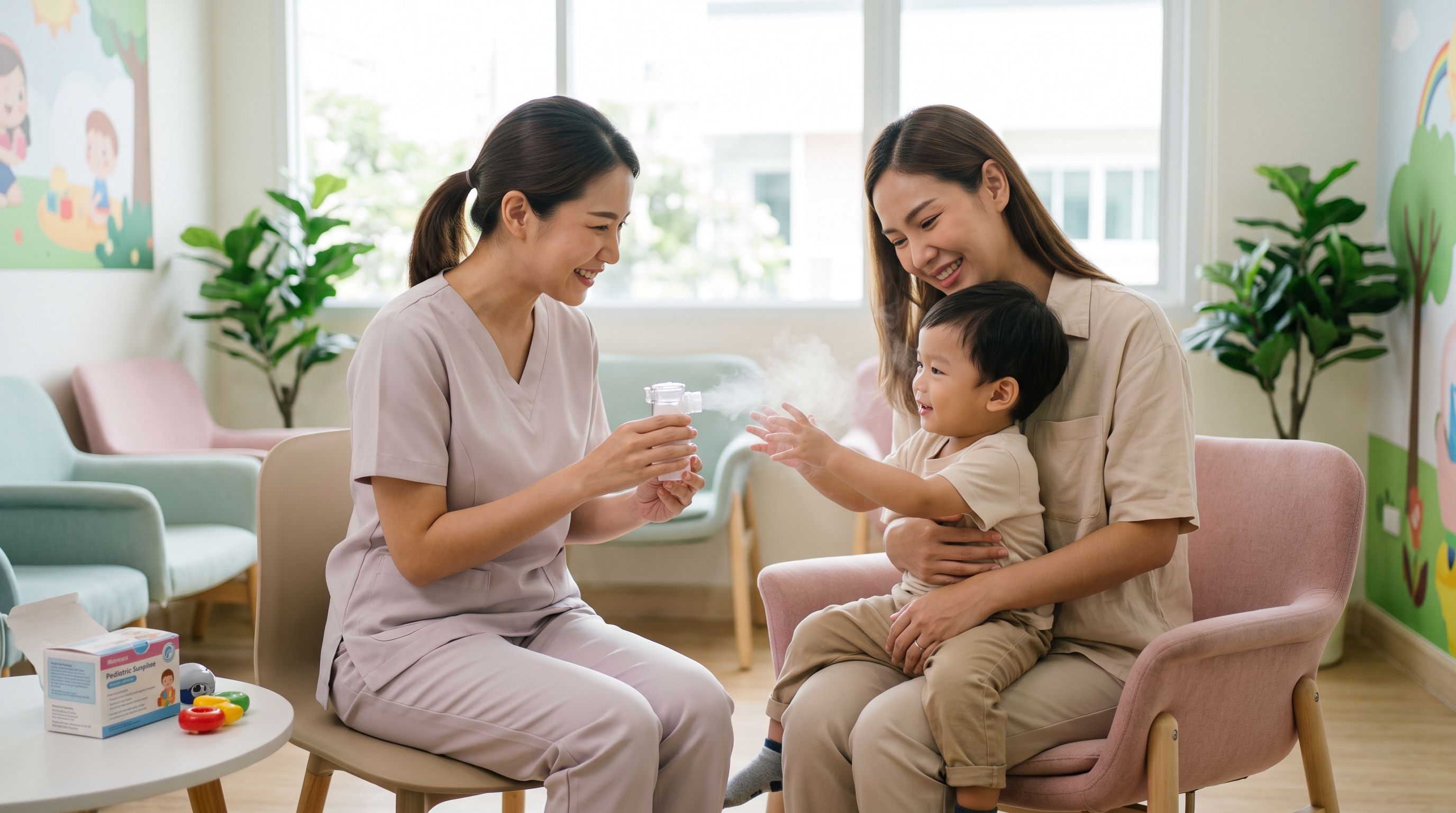 Comforting a child receiving treatment via nebulization