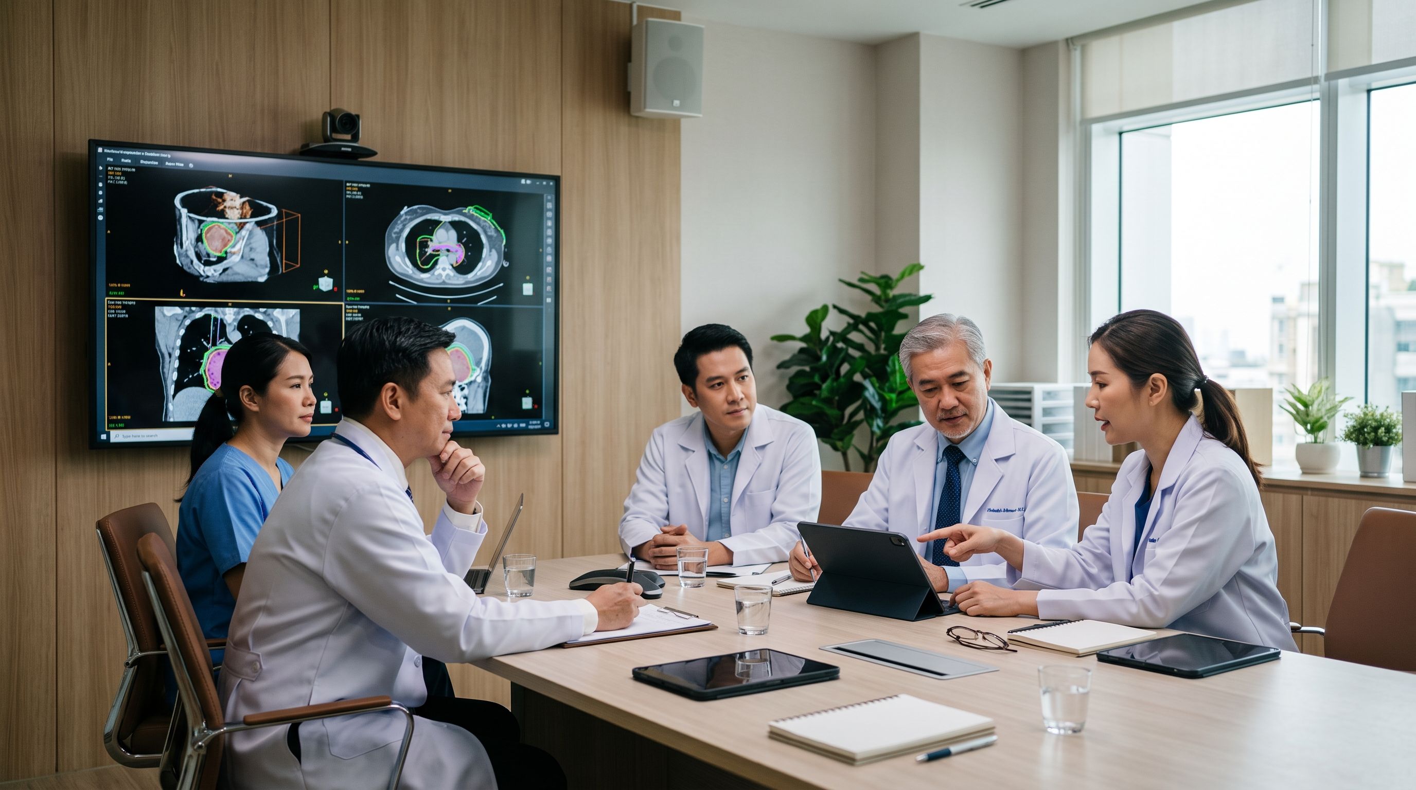 Multidisciplinary oncology expert committee reviewing patient care plans