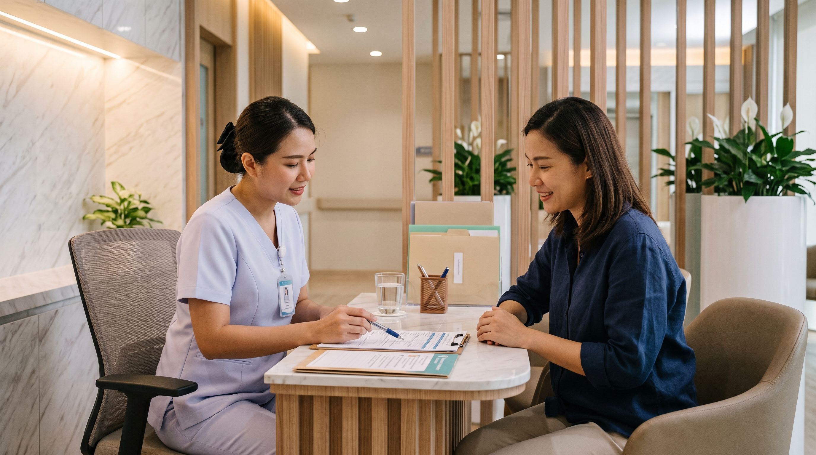 Nurse reviewing a preliminary safety questionnaire