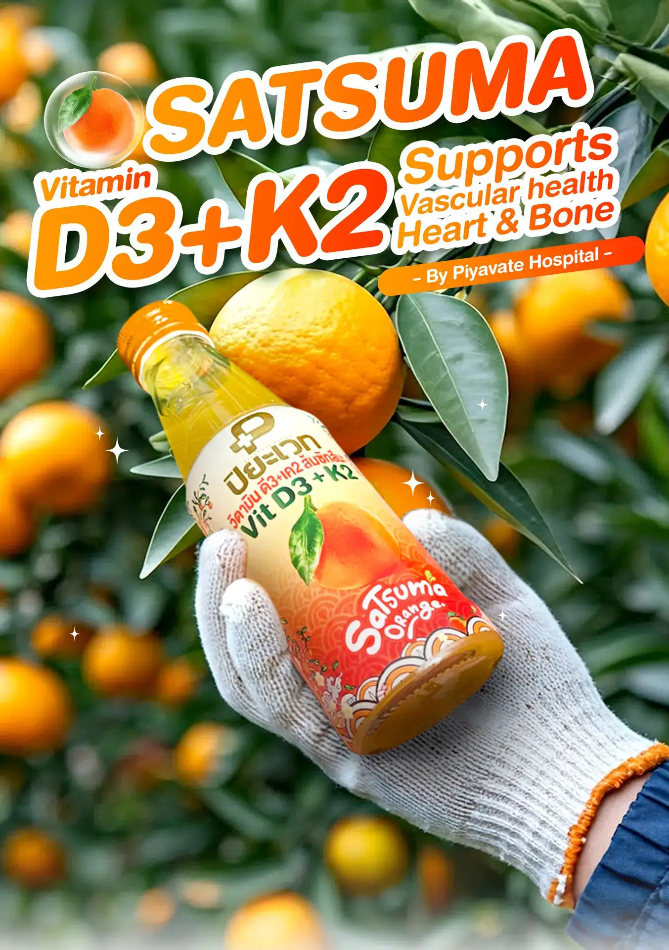 น้ำส้มซัทสึมะ D3+K2
เครื่องดื่มวิตามินนวัตกรรมใหม่ เพื่อหัวใจ กระดูก และหลอดเลือดที่แข็งแรง
